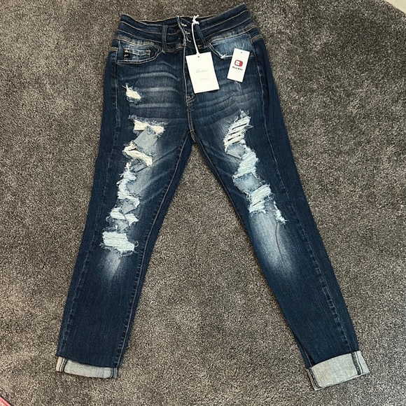 KanCan Blue Boyfriend Jeans with Distressed Details - Picture 1 of 3
